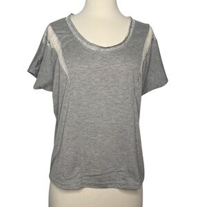 🎈SALE Anthro PINS AND NEEDLES Lace Inset T-Shirt Scoop Neck Tee Top Boxy Boho M